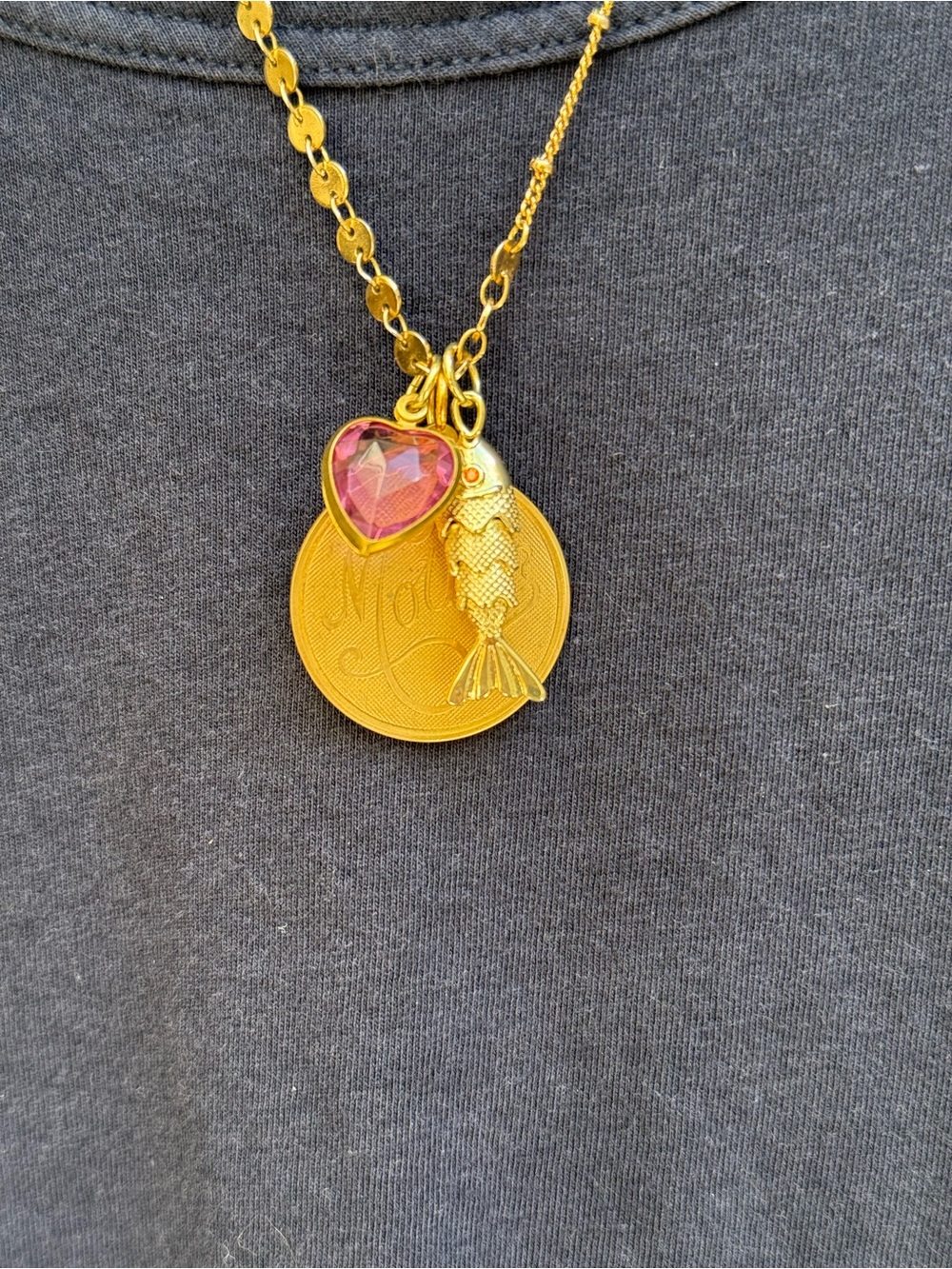 Gold plated Necklace featuring Vintage Charms 18” & adjustable - Picture 2 of 3